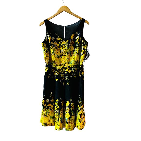 Danny & Nicole Dresses & Skirts - Danny & Nicole Floral Print Belted Sleeveless Dress Size 10 NWT Black Yellow